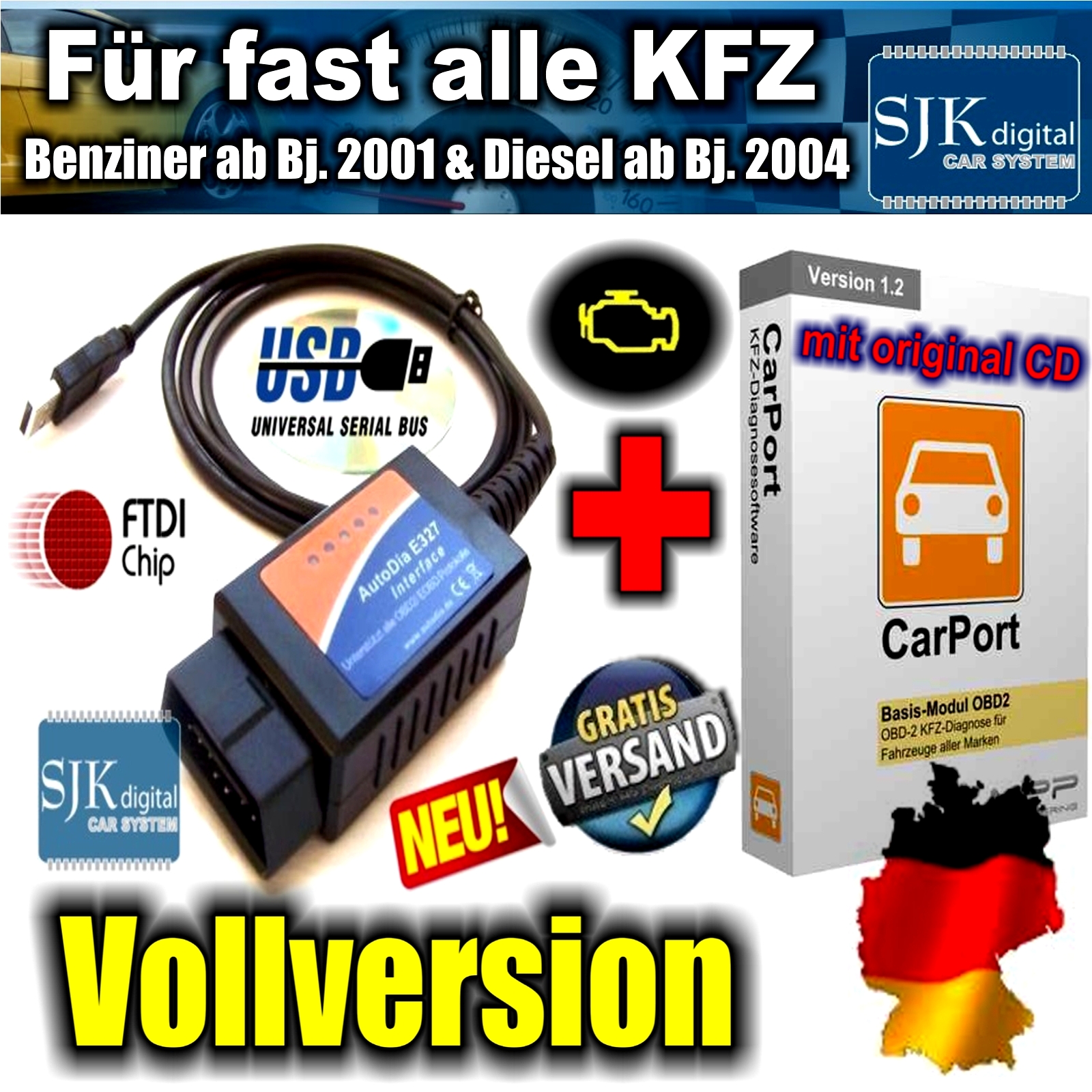 ++ OBD CANBUS Diagnose Interface für fast alle KFZ + Carport Basis Software ++ eBay